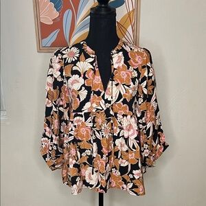 Dress Forum LA Floral Balloon Sleeve Peplum Top Size S